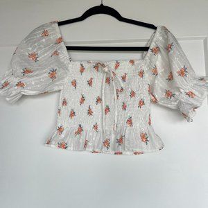 Made with Love Blue Blush White Floral Top - Size Small